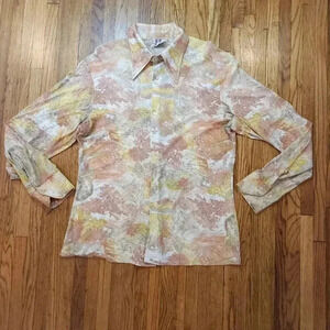VTG 70's JE LE Fashion MIAMI NYLON Button SHIRT SIZE Large HIPSTER Big Collar